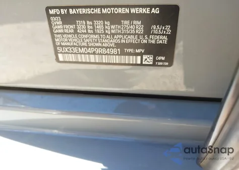 2023 BMW X7 M60I z USA, uszkodzony, nr VIN 5UX33EM04P9R84981